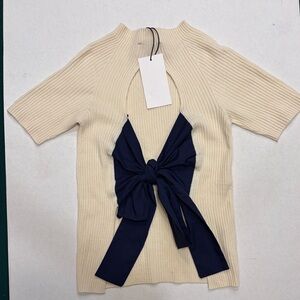 ZARA Knit Ribbed Short Sleeve Sweater with Open Back Bow – Size M – NWT